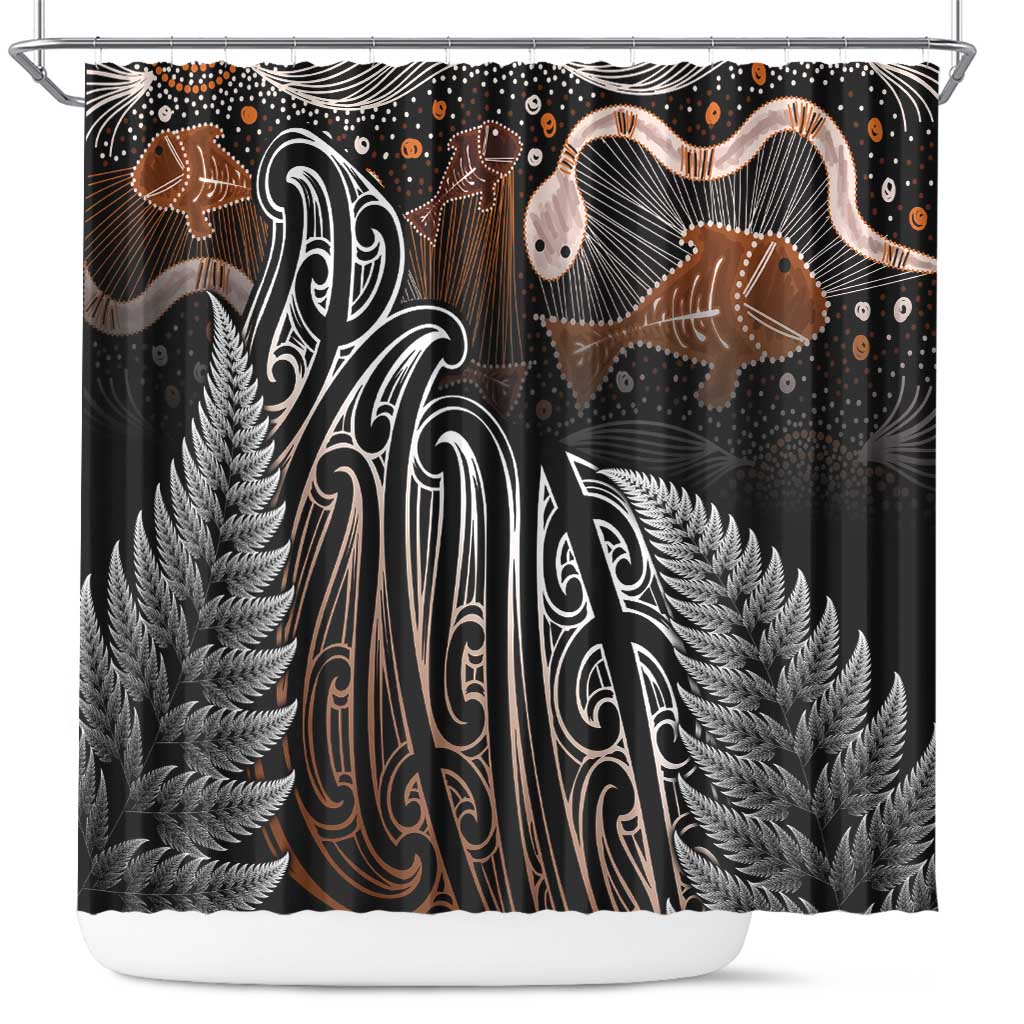 Aotearoa Maori - Australia Indigenous Shower Curtain Koiri Whakairo Mix Aboriginal Art - Polynesian Pride