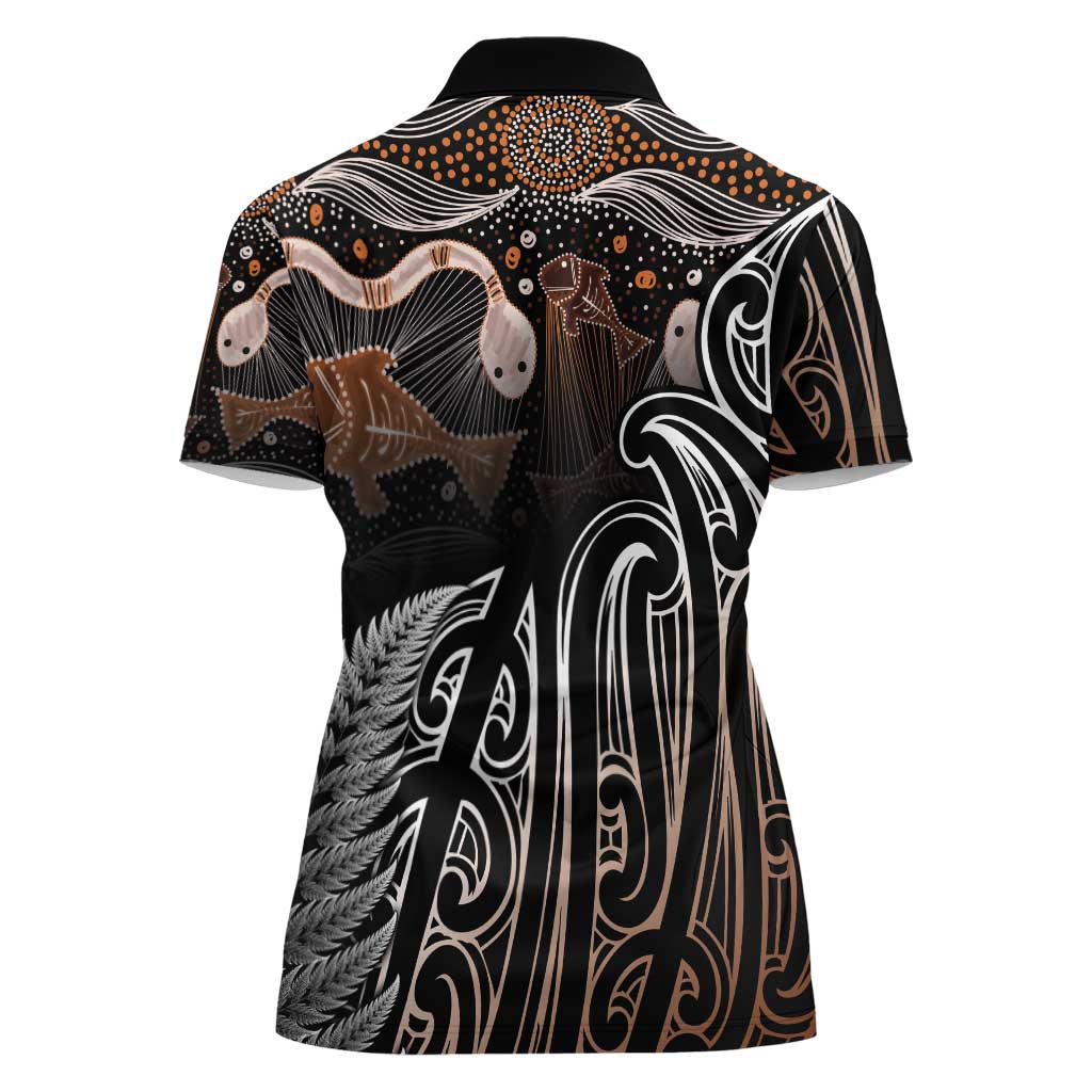 Aotearoa Maori - Australia Indigenous Women Polo Shirt Koiri Whakairo Mix Aboriginal Art - Polynesian Pride