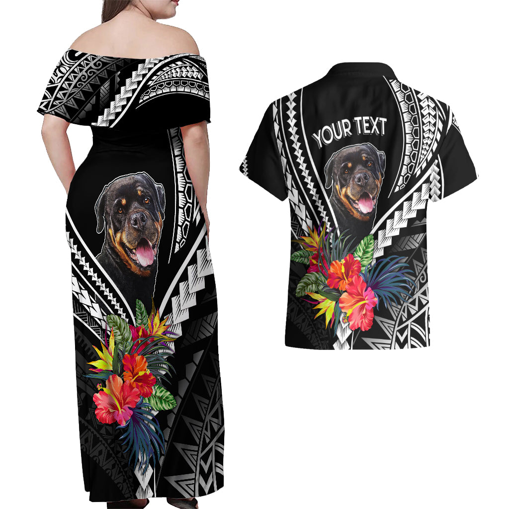 Personalised Polynesian Dog Couples Matching Off Shoulder Maxi Dress and Hawaiian Shirt Rottweiler With Polynesia Pattern Curve Style LT7 - Polynesian Pride