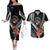 Personalised Polynesian Dog Couples Matching Off The Shoulder Long Sleeve Dress and Hawaiian Shirt Rottweiler With Polynesia Pattern Curve Style LT7 Black - Polynesian Pride