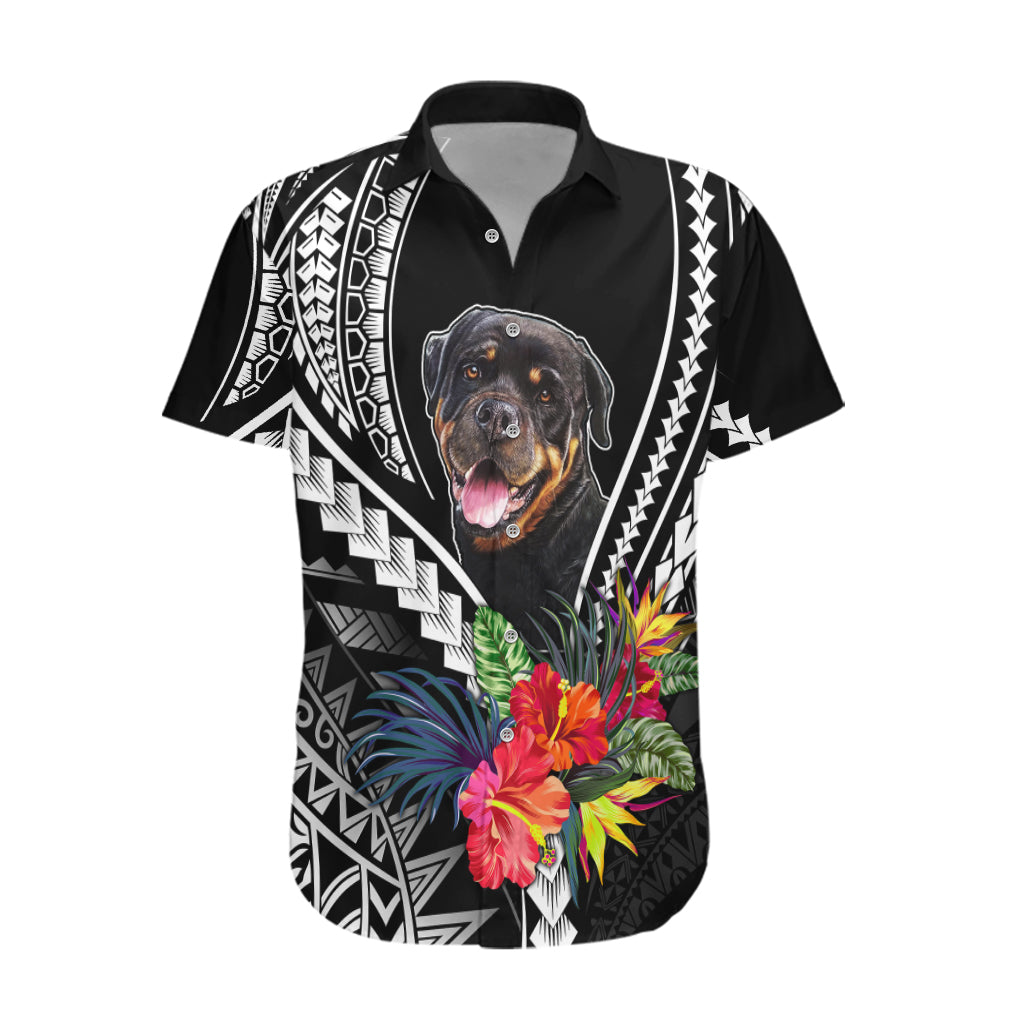 Personalised Polynesian Dog Hawaiian Shirt Rottweiler With Polynesia Pattern Curve Style LT7 Black - Polynesian Pride