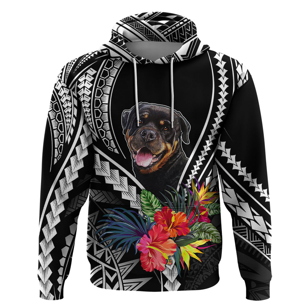 Personalised Polynesian Dog Hoodie Rottweiler With Polynesia Pattern Curve Style LT7 Black - Polynesian Pride