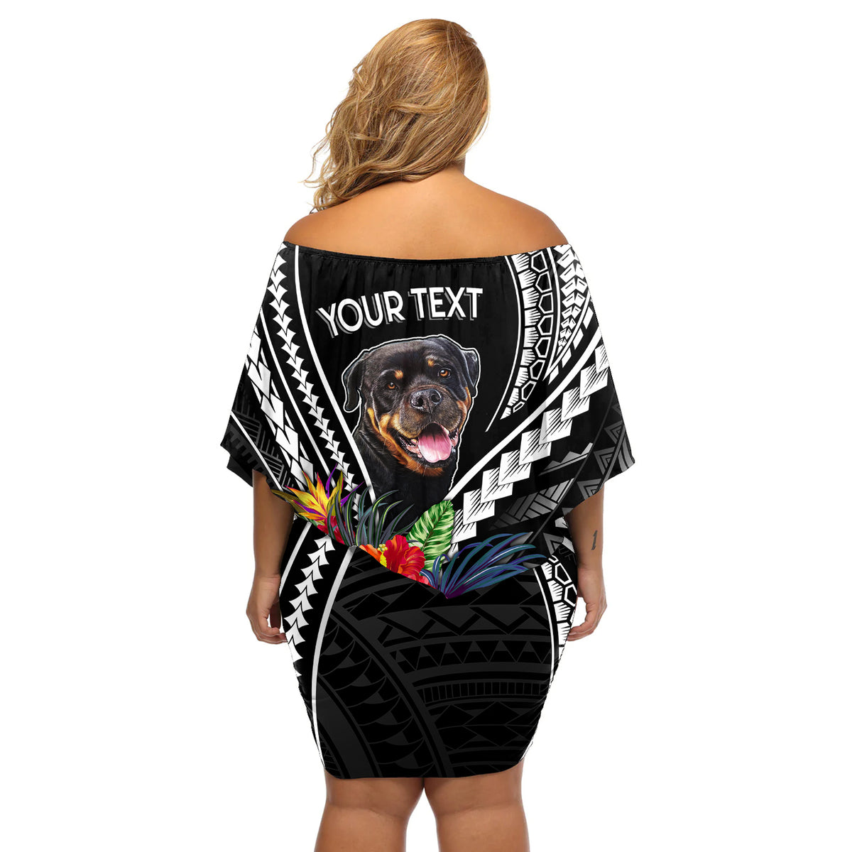 Personalised Polynesian Dog Off Shoulder Short Dress Rottweiler With Polynesia Pattern Curve Style LT7 - Polynesian Pride