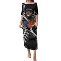Personalised Polynesian Dog Puletasi Rottweiler With Polynesia Pattern Curve Style LT7 Long Dress Black - Polynesian Pride
