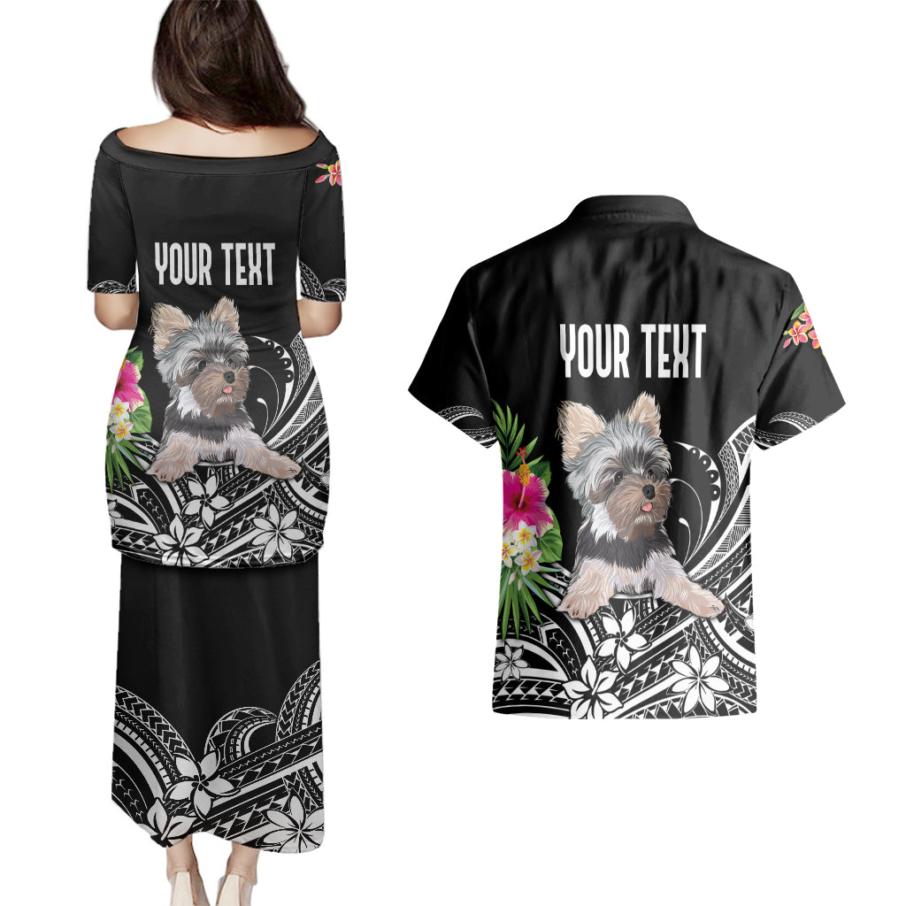 Personalised Polynesian Couples Matching Puletasi Dress and Hawaiian Shirt With Yorkshire Terrier Floral Style LT7 - Polynesian Pride