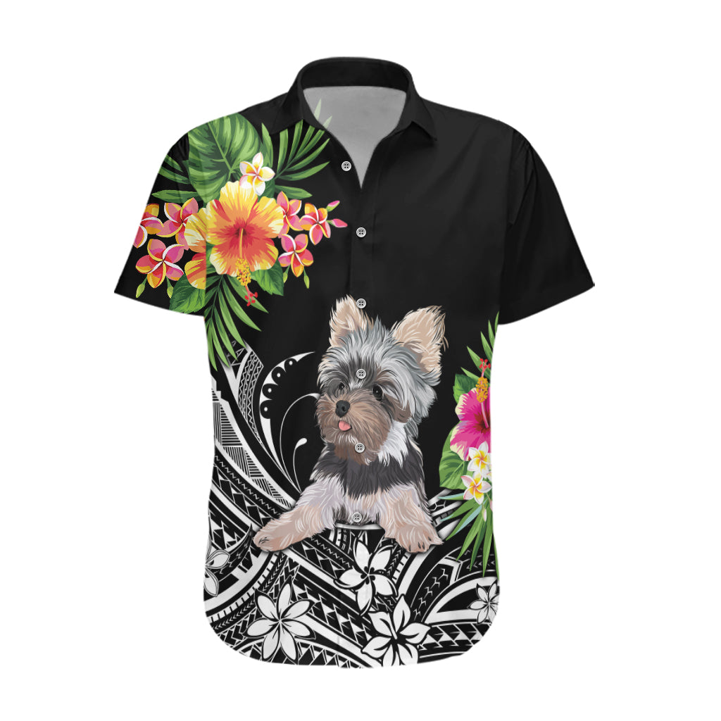 Personalised Polynesian Hawaiian Shirt With Yorkshire Terrier Floral Style LT7 Black - Polynesian Pride