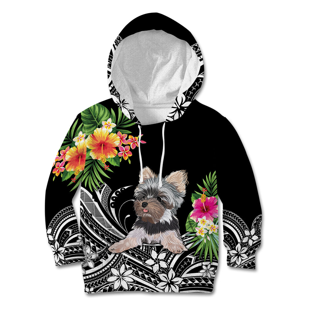 Personalised Polynesian Kid Hoodie With Yorkshire Terrier Floral Style LT7 Hoodie Black - Polynesian Pride