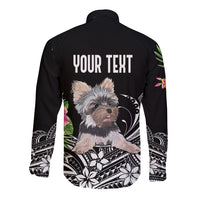 Personalised Polynesian Long Sleeve Button Shirt With Yorkshire Terrier Floral Style LT7 - Polynesian Pride