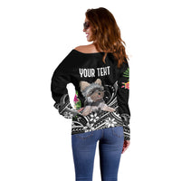 Personalised Polynesian Off Shoulder Sweater With Yorkshire Terrier Floral Style LT7 - Polynesian Pride