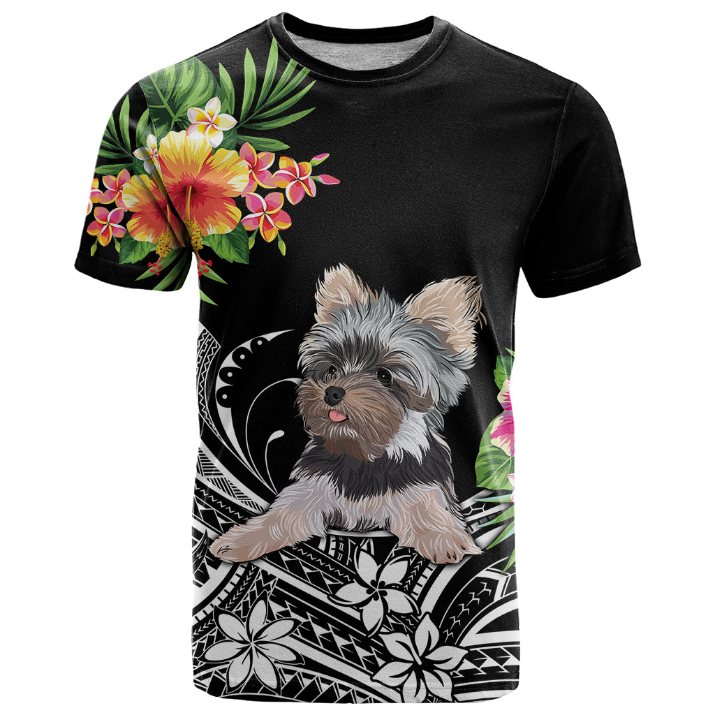 Personalised Polynesian T Shirt With Yorkshire Terrier Floral Style LT7 Black - Polynesian Pride