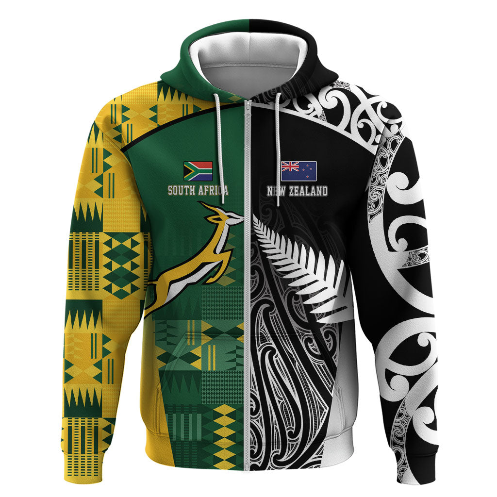Custom Rugby South Africa New Zealand Greatest Rivals Hoodie Tribal Motifs LT7 Zip Hoodie Multicolor - Polynesian Pride