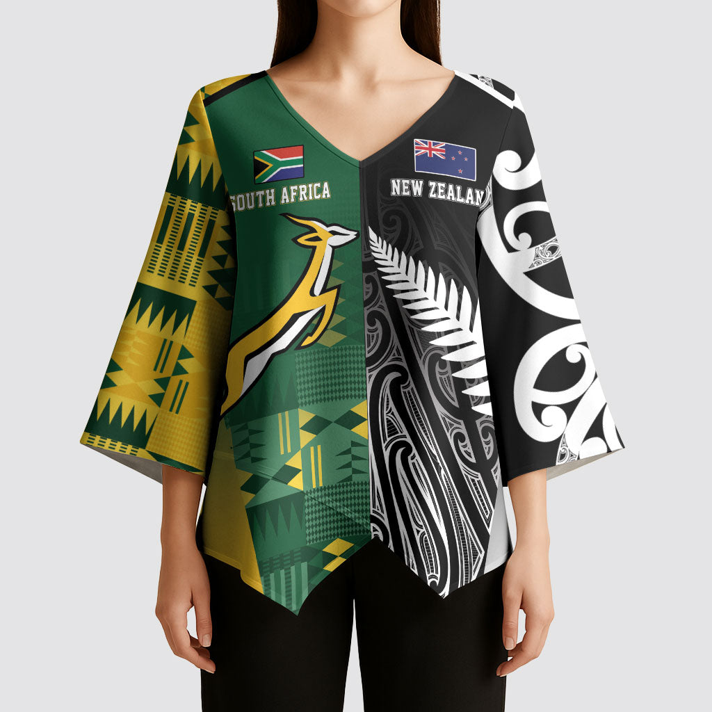 Custom Rugby South Africa New Zealand Greatest Rivals Kimono Sleeve Blouse Tribal Motifs LT7 - Polynesian Pride