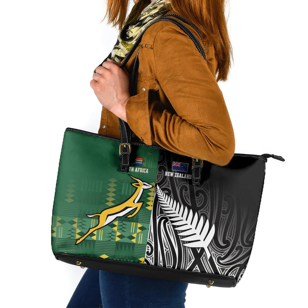 Rugby South Africa New Zealand Greatest Rivals Leather Tote Bag Tribal Motifs LT7 Multicolor - Polynesian Pride