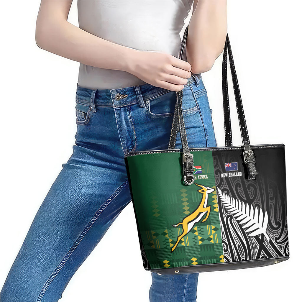 Rugby South Africa New Zealand Greatest Rivals Leather Tote Bag Tribal Motifs LT7 - Polynesian Pride