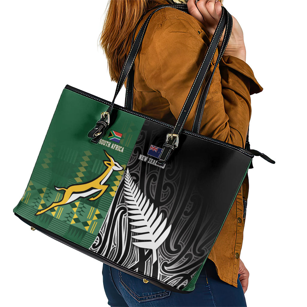 Rugby South Africa New Zealand Greatest Rivals Leather Tote Bag Tribal Motifs LT7 - Polynesian Pride