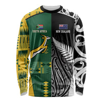 Custom Rugby South Africa New Zealand Greatest Rivals Long Sleeve Shirt Tribal Motifs LT7 Unisex Multicolor - Polynesian Pride