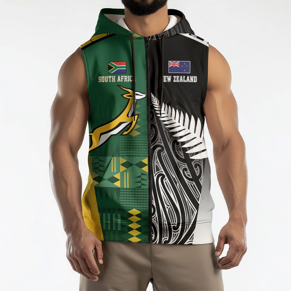 Custom Rugby South Africa New Zealand Greatest Rivals Sleeveless Zip Hoodie Tribal Motifs LT7 - Polynesian Pride