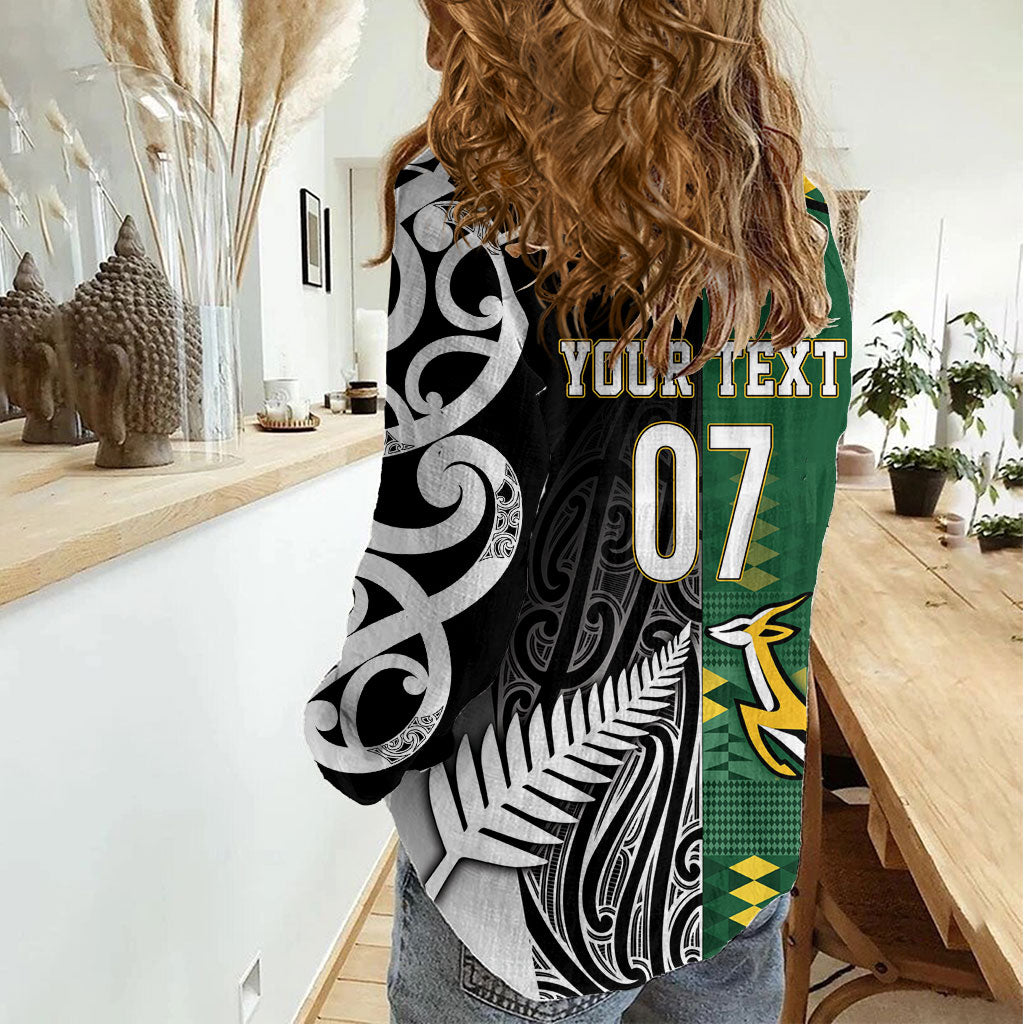 Custom Rugby South Africa New Zealand Greatest Rivals Women Casual Shirt Tribal Motifs LT7 - Polynesian Pride