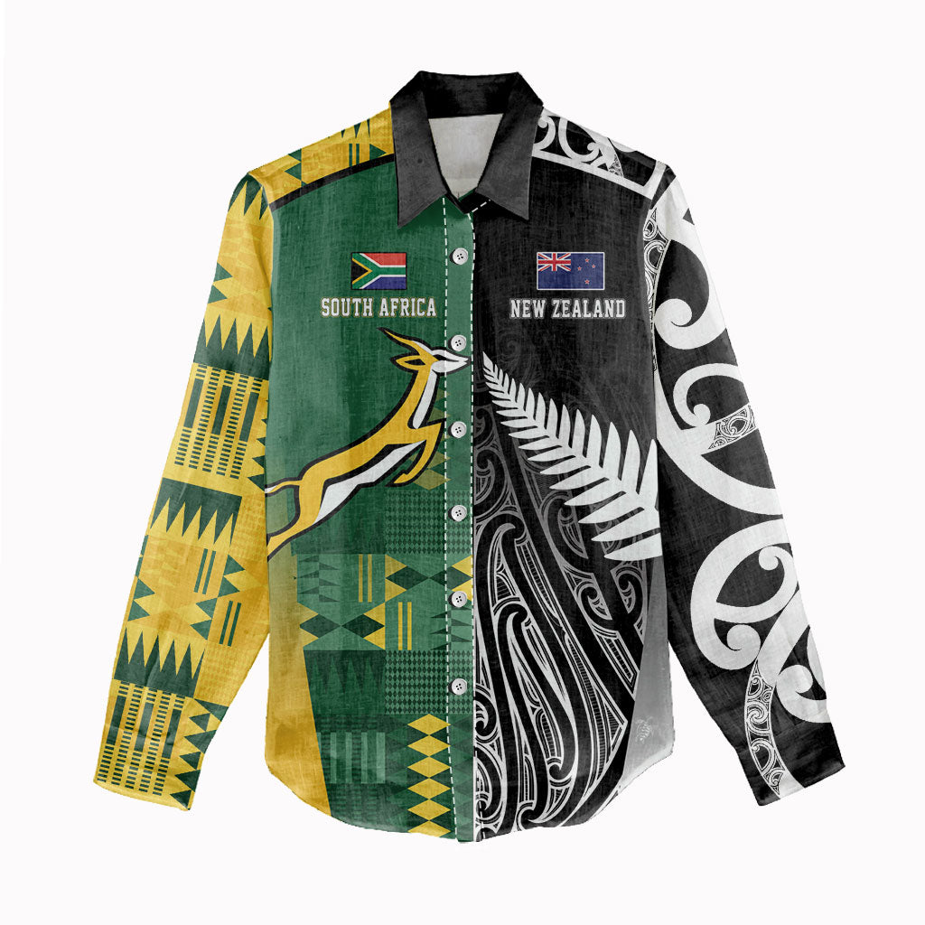 Custom Rugby South Africa New Zealand Greatest Rivals Women Casual Shirt Tribal Motifs LT7 - Polynesian Pride