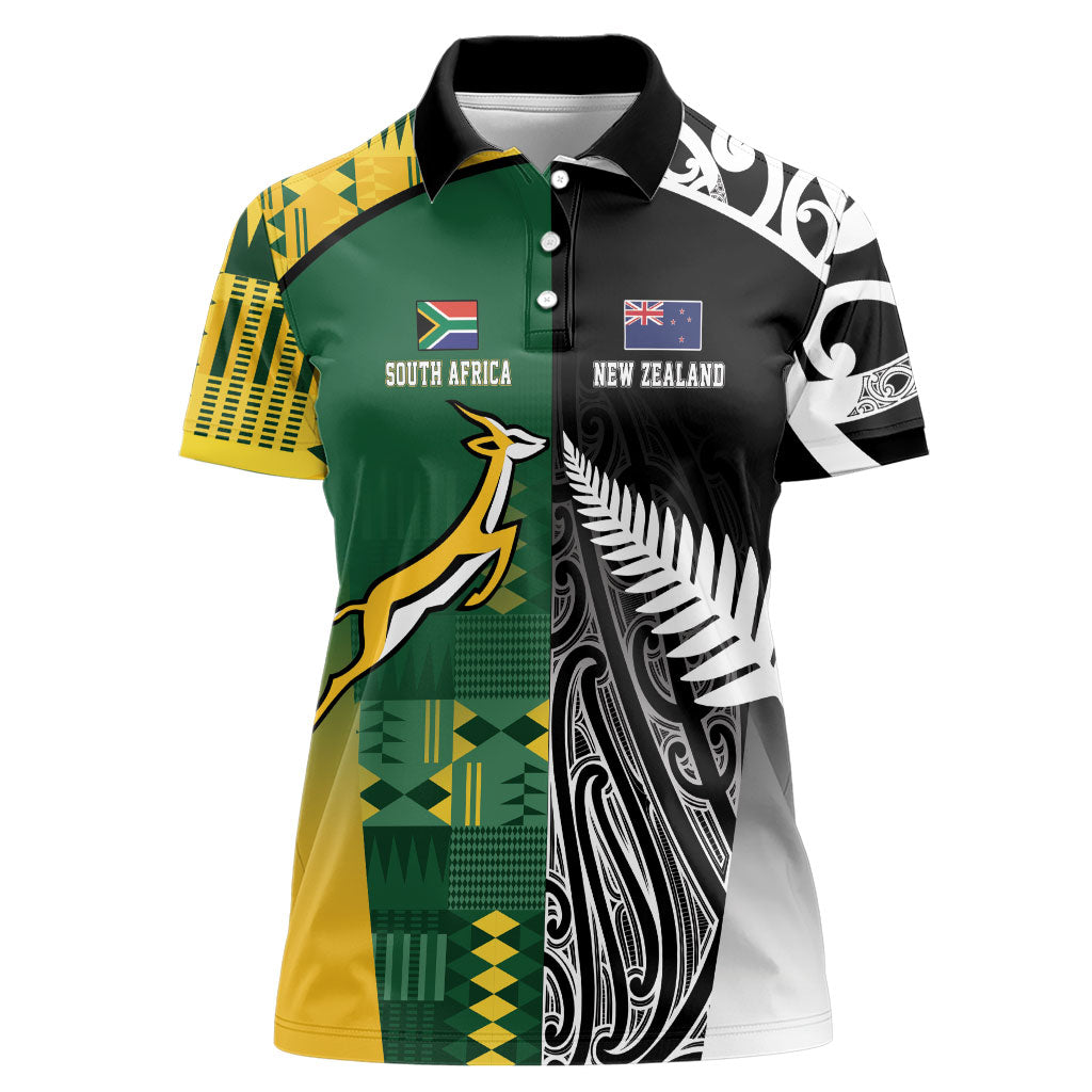 Custom Rugby South Africa New Zealand Greatest Rivals Women Polo Shirt Tribal Motifs LT7 Female Multicolor - Polynesian Pride