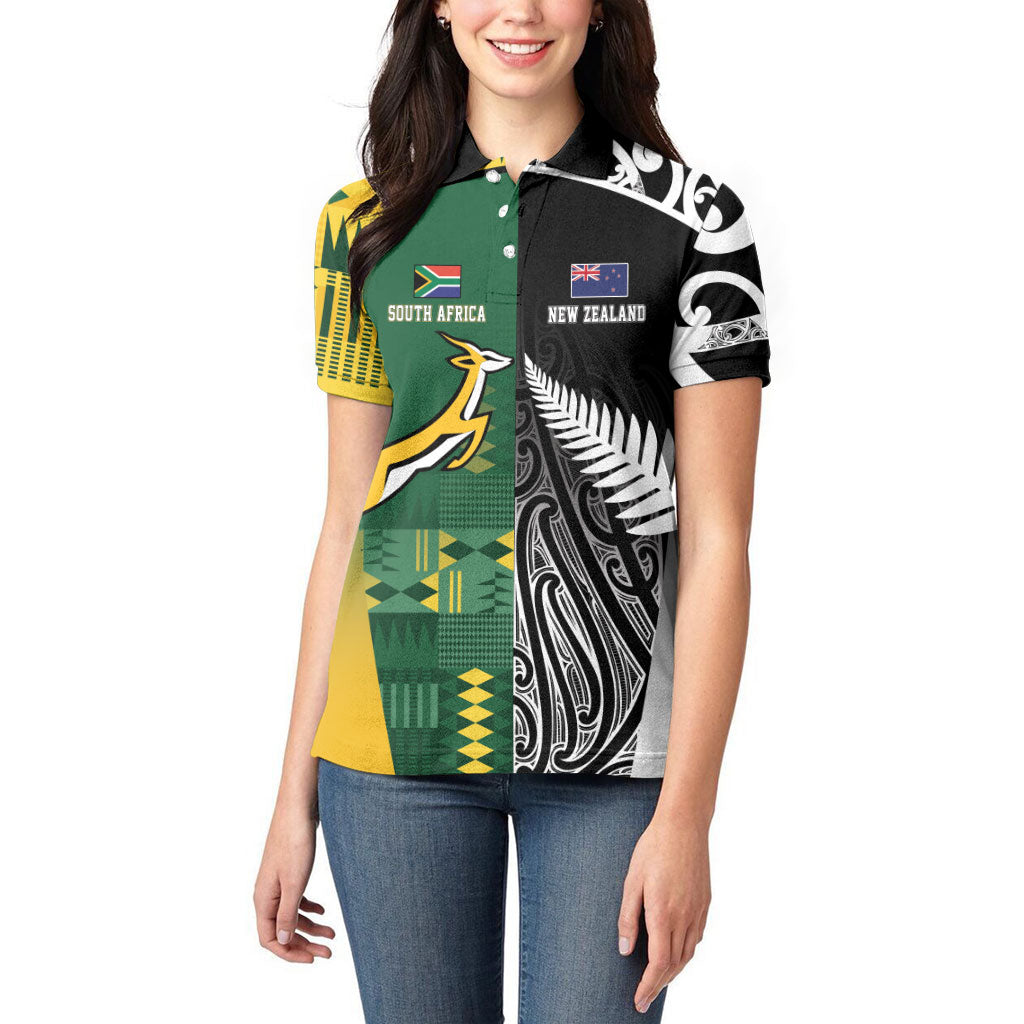 Custom Rugby South Africa New Zealand Greatest Rivals Women Polo Shirt Tribal Motifs LT7 - Polynesian Pride