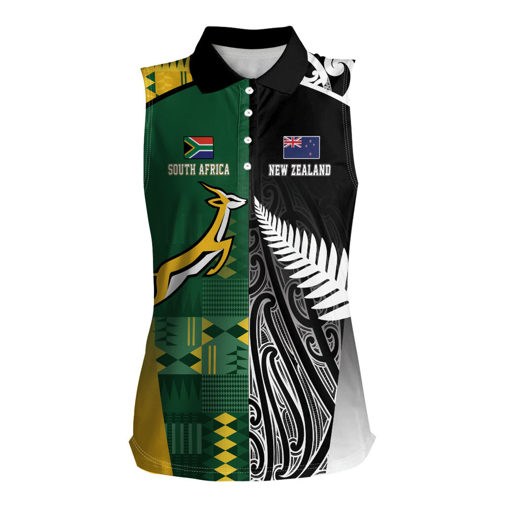 Custom Rugby South Africa New Zealand Greatest Rivals Women Sleeveless Polo Shirt Tribal Motifs LT7 Female Multicolor - Polynesian Pride