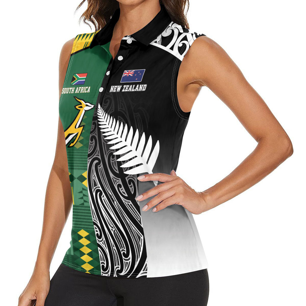 Custom Rugby South Africa New Zealand Greatest Rivals Women Sleeveless Polo Shirt Tribal Motifs LT7 - Polynesian Pride