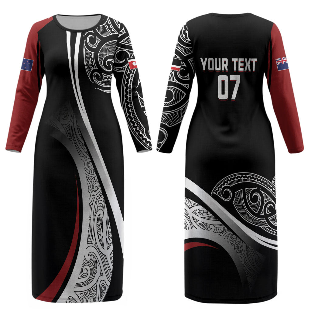 Aotearoa Maori Rugby Custom Couples Matching Long Sleeve Bodycon Dress and Long Sleeve Button Shirt Kapa O Pango LT7 - Polynesian Pride