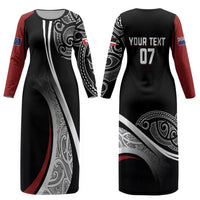 Aotearoa Maori Rugby Custom Couples Matching Long Sleeve Bodycon Dress and Long Sleeve Button Shirt Kapa O Pango LT7 - Polynesian Pride