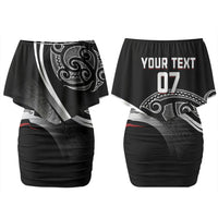 Aotearoa Maori Rugby Custom Couples Matching Off Shoulder Short Dress and Hawaiian Shirt Kapa O Pango LT7 - Polynesian Pride