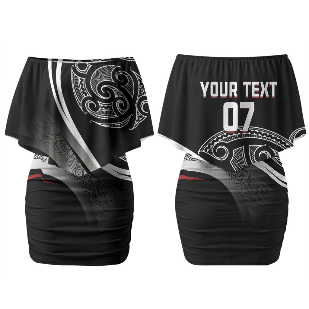 Aotearoa Maori Rugby Custom Couples Matching Off Shoulder Short Dress and Long Sleeve Button Shirt Kapa O Pango LT7 - Polynesian Pride