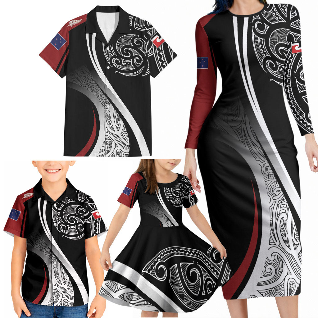Aotearoa Maori Rugby Custom Family Matching Long Sleeve Bodycon Dress and Hawaiian Shirt Kapa O Pango LT7 - Polynesian Pride
