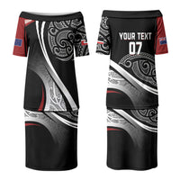 Aotearoa Maori Rugby Custom Family Matching Puletasi and Hawaiian Shirt Kapa O Pango LT7 Mom's Dress Black - Polynesian Pride