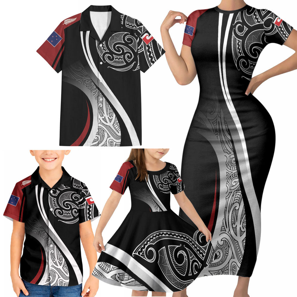 Aotearoa Maori Rugby Custom Family Matching Short Sleeve Bodycon Dress and Hawaiian Shirt Kapa O Pango LT7 - Polynesian Pride