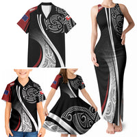 Aotearoa Maori Rugby Custom Family Matching Tank Maxi Dress and Hawaiian Shirt Kapa O Pango LT7 - Polynesian Pride