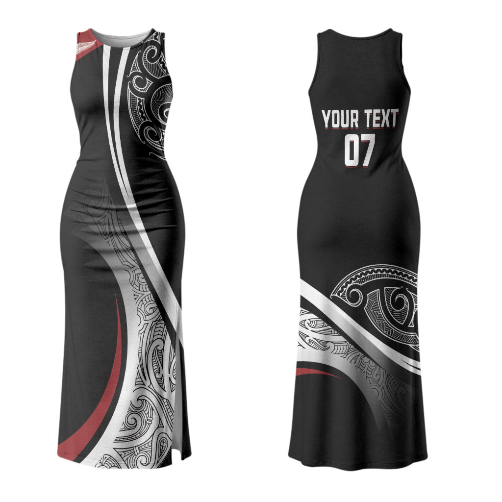 Aotearoa Maori Rugby Custom Family Matching Tank Maxi Dress and Hawaiian Shirt Kapa O Pango LT7 Mom's Dress Black - Polynesian Pride