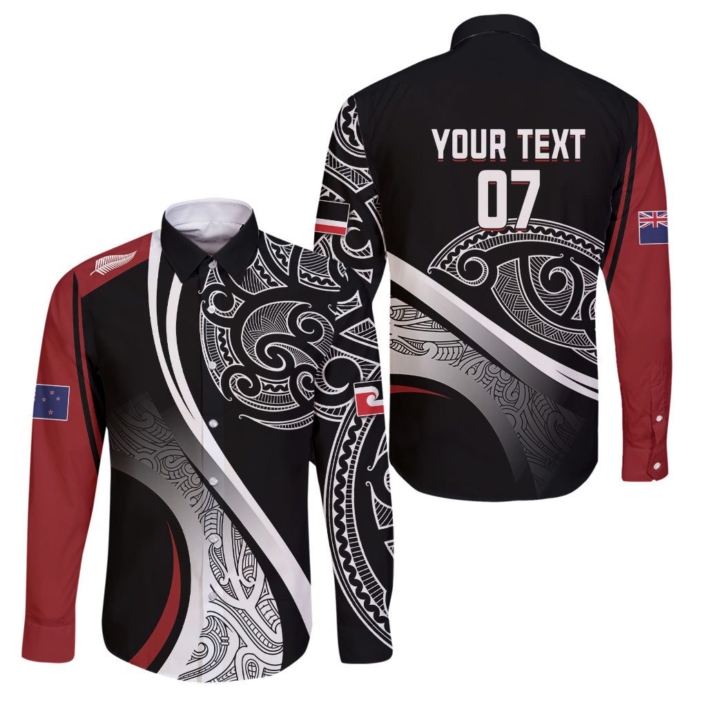 Aotearoa Maori Rugby Custom Family Matching Tank Maxi Dress and Hawaiian Shirt Kapa O Pango LT7 Dad's Shirt - Long Sleeve Black - Polynesian Pride