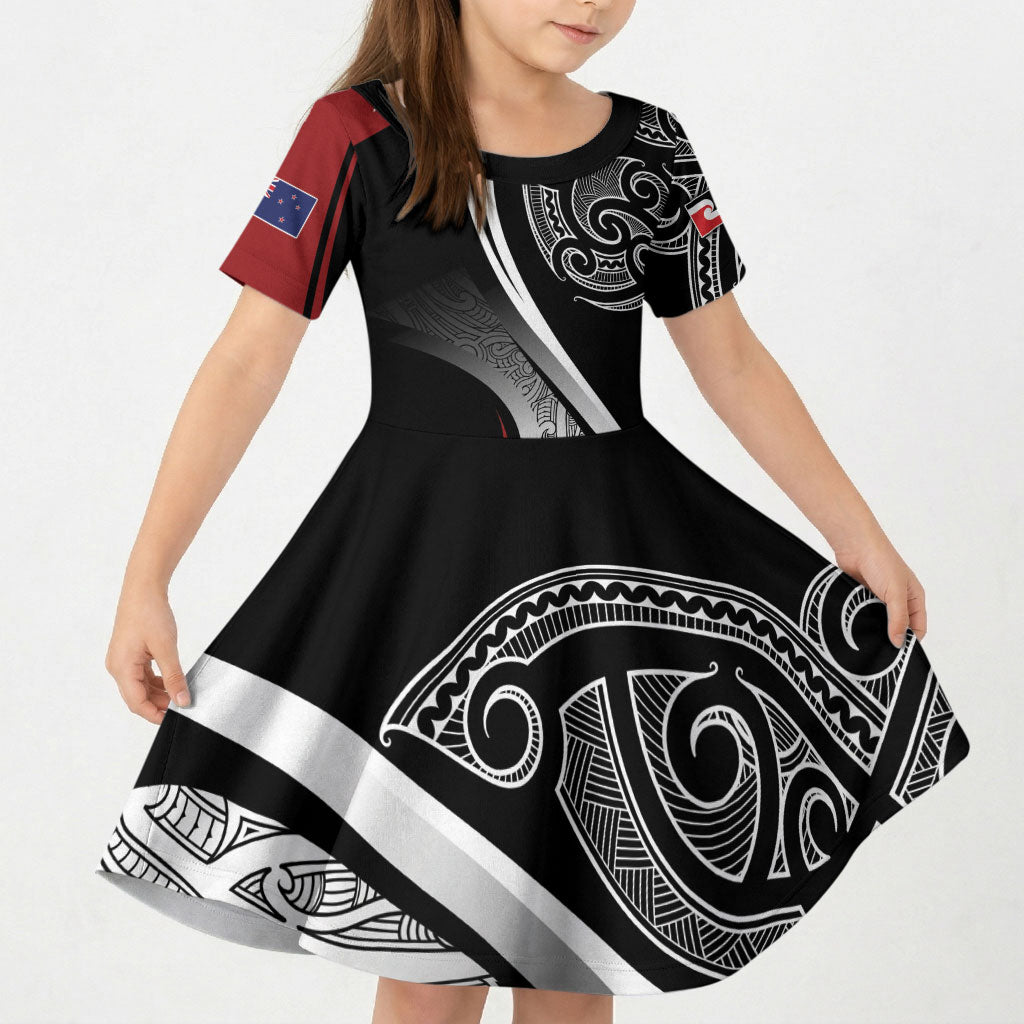 Aotearoa Maori Rugby Custom Kid Short Sleeve Dress Kapa O Pango LT7 KID Black - Polynesian Pride