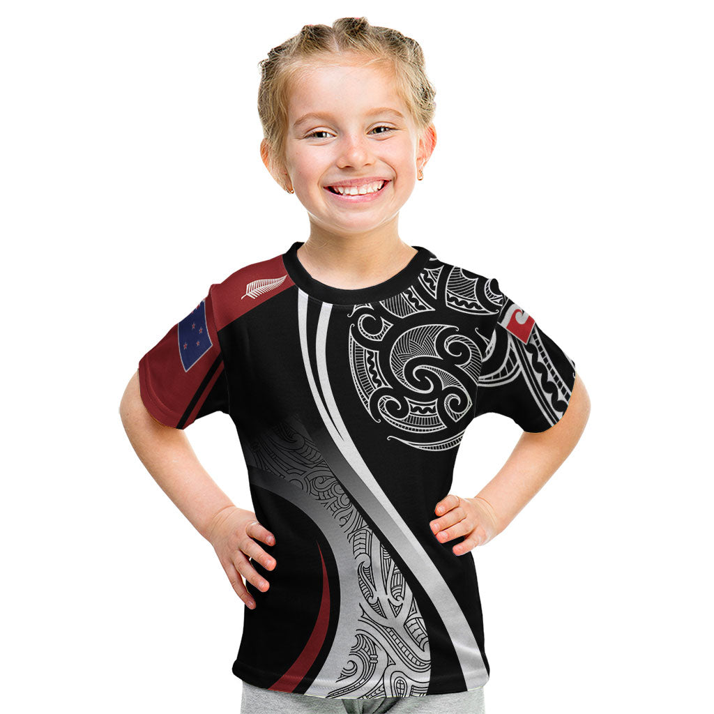 Aotearoa Maori Rugby Custom Kid T Shirt Kapa O Pango LT7 Black - Polynesian Pride
