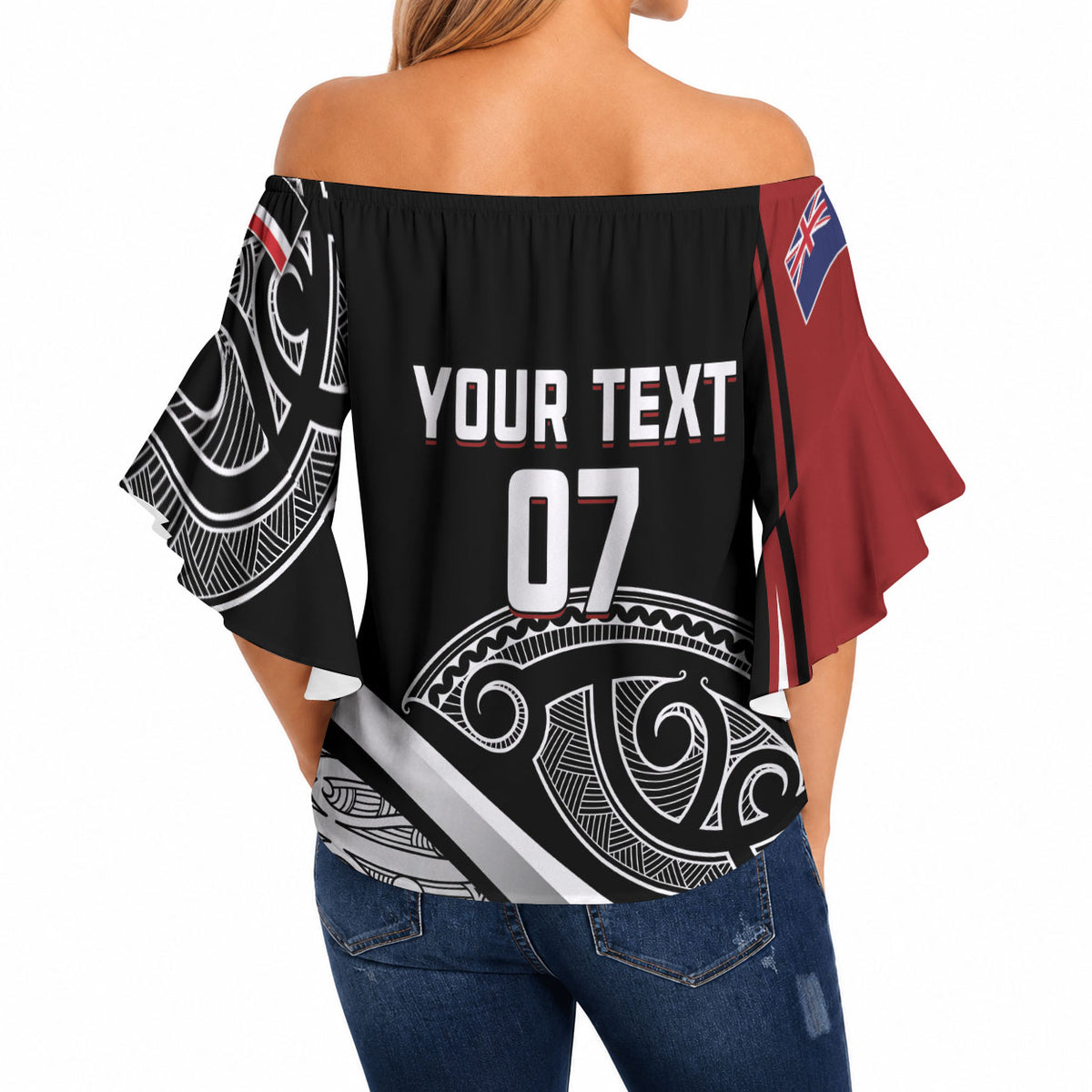 Aotearoa Maori Rugby Custom Off Shoulder Wrap Waist Top Kapa O Pango LT7 - Polynesian Pride