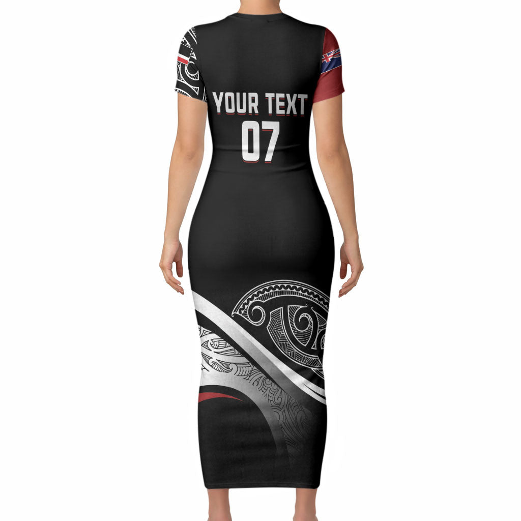 Aotearoa Maori Rugby Custom Short Sleeve Bodycon Dress Kapa O Pango LT7 - Polynesian Pride