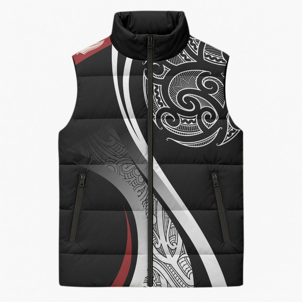 Aotearoa Maori Rugby Custom Sleeveless Puffer Jacket Kapa O Pango LT7 Unisex Black - Polynesian Pride