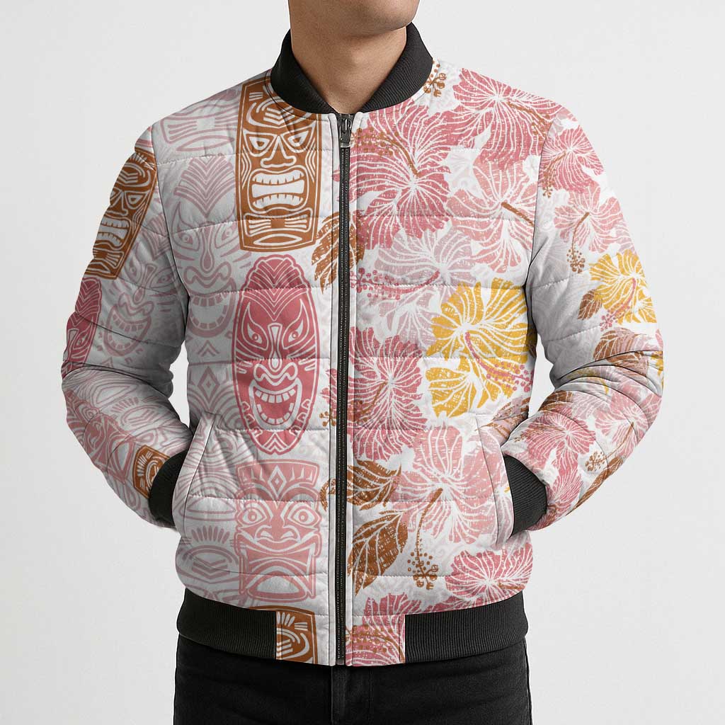 Christmas Aloha Hawaii Tiki Bomber Puffer Jacket Hibiscus Spring Colors - Polynesian Pride