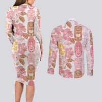 Christmas Aloha Hawaii Tiki Couples Matching Long Sleeve Bodycon Dress and Long Sleeve Button Shirt Hibiscus Spring Colors - Polynesian Pride