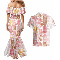 Christmas Aloha Hawaii Tiki Couples Matching Mermaid Dress and Hawaiian Shirt Hibiscus Spring Colors - Polynesian Pride