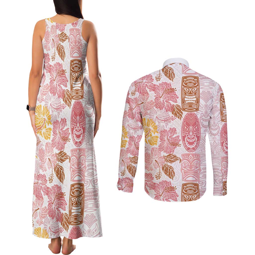Christmas Aloha Hawaii Tiki Couples Matching Tank Maxi Dress and Long Sleeve Button Shirt Hibiscus Spring Colors - Polynesian Pride