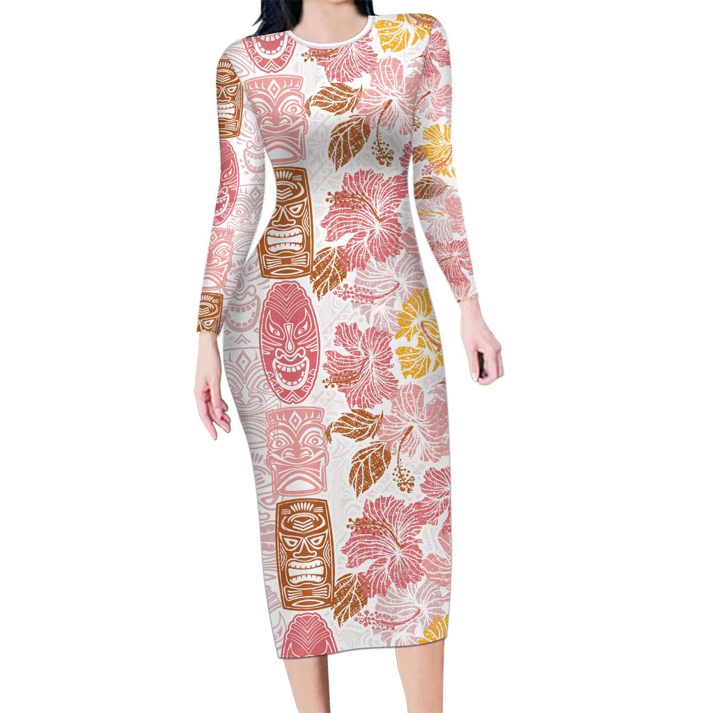 Christmas Aloha Hawaii Tiki Family Matching Long Sleeve Bodycon Dress and Hawaiian Shirt Hibiscus Spring Colors - Polynesian Pride