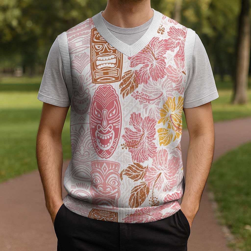 Christmas Aloha Hawaii Tiki Christmas Knitted V-Neck Vest Hibiscus Spring Colors - Polynesian Pride