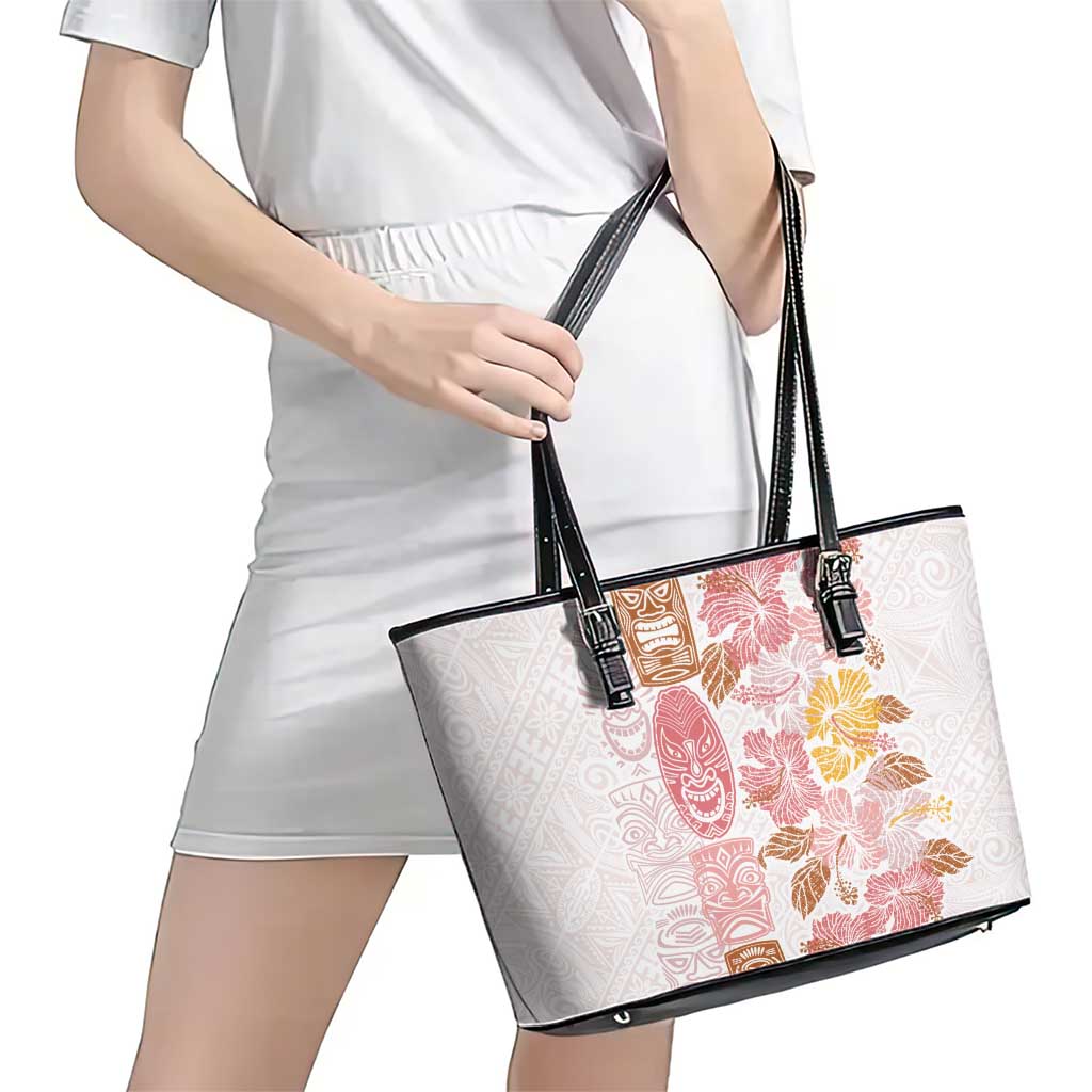 Christmas Aloha Hawaii Tiki Leather Tote Bag Hibiscus Spring Colors - Polynesian Pride