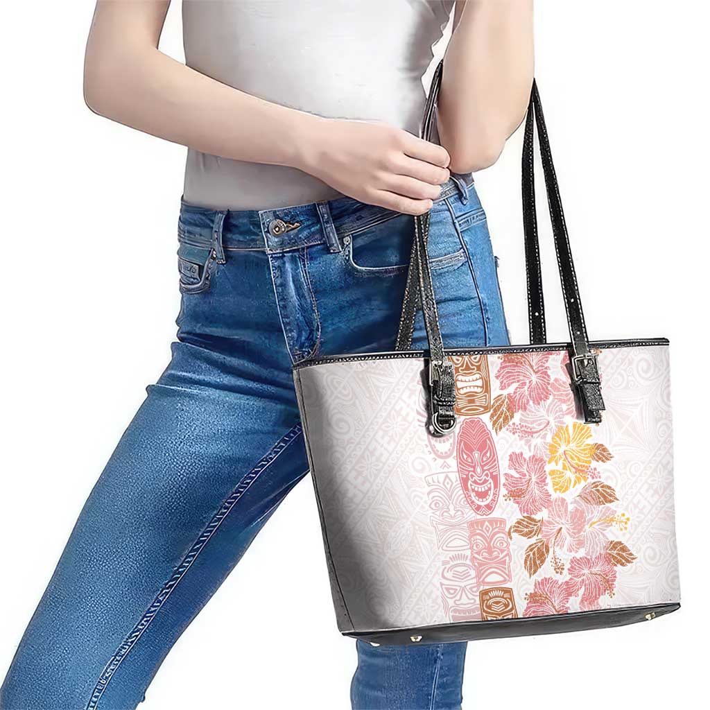 Christmas Aloha Hawaii Tiki Leather Tote Bag Hibiscus Spring Colors - Polynesian Pride